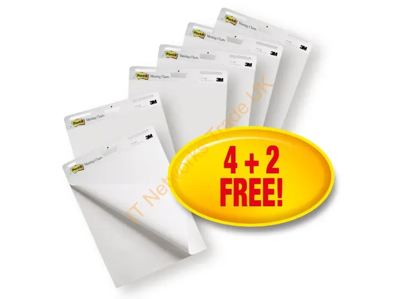 7000052624 - Post-It Super Sticky Meeting Chart Easel Pad Plain 635x762mm 30 Sheets White (Pack 6) 7000052624