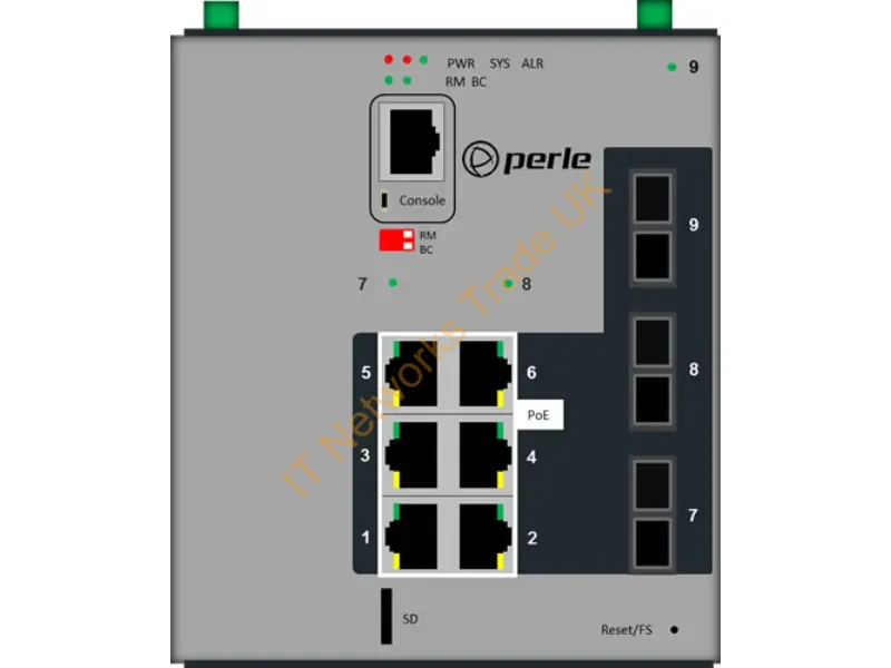 7016950 - Perle Ids-509G3Pp6-C2Md05-Sd10 Managed L2 Gigabit Ethernet (10/100/1000) Power Over Ethernet (Poe) Black, Gray