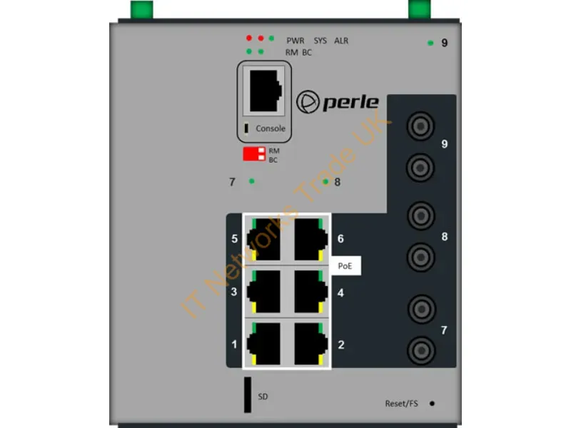 7017100 - Perle Ids-509G3Pp6-T2Sd10-Sd70 Managed L2 Gigabit Ethernet (10/100/1000) Power Over Ethernet (Poe) Black, Gray