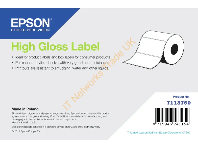 7113760 - Epson High Gloss Label, Die-Cut Roll, 102mm x 152mm, 800 Labels