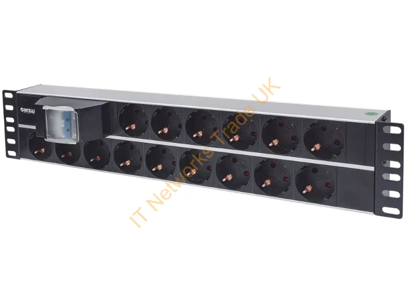 714051 - Intellinet 19" 2U Rackmount 15-Output Power Distribution Unit (PDU), EU CEE 7/3 Outlets, With Double Air Switch, Built-in 3 m (10 ft.) Power Cord with EU CEE 7/4 Plug