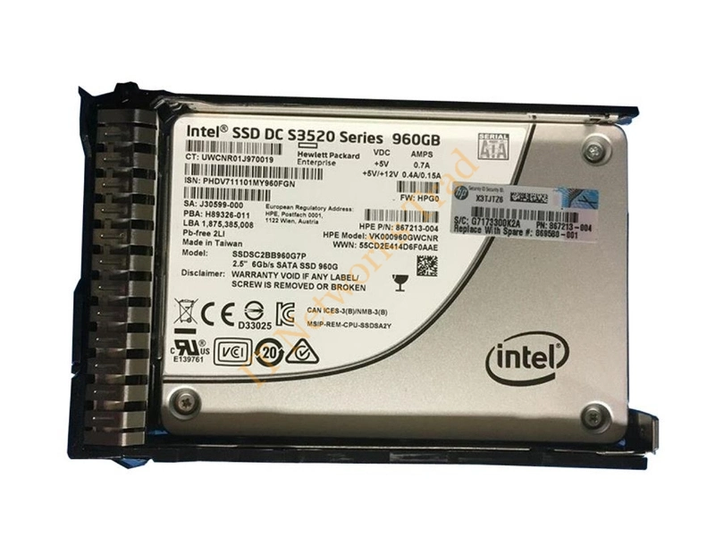 867213-004 HP 960GB SATA 6Gb/s Hot-Pluggable 2.5-inch Read Intensive Solid State Drive SSD Storage