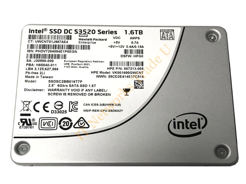 867213-005 HP 1.6TB SATA 6Gb/s 2.5-inch Read Intensive Solid State Drive SSD Storage