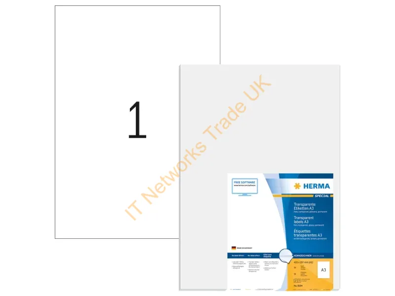 8694 - HERMA A3 labels transparent crystal-clear 297x420 mm transparent clear film glossy 50 pcs.