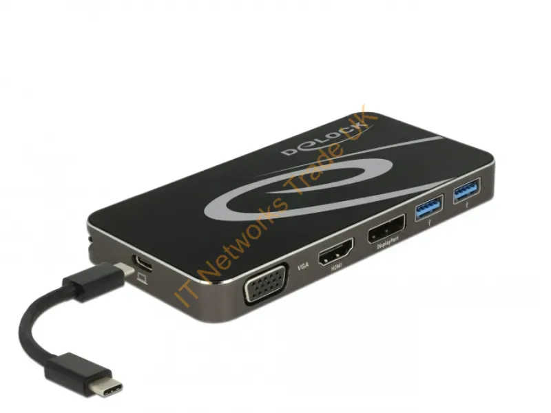 87773 - DeLOCK USB Type-C 3.2 Dockingstation 4K HDMI DP / 1080p VGA, USB Hub und PD 3.0