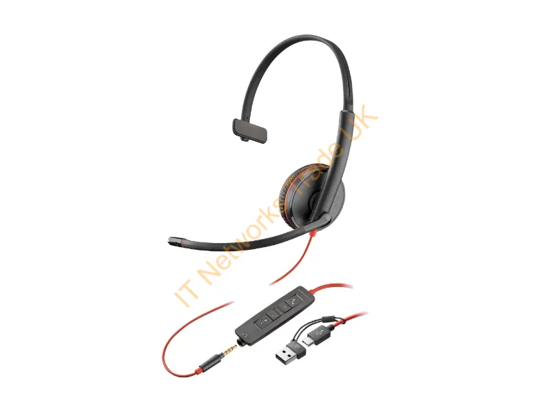 8X227A6 - Hp Poly Blackwire 3215 Monaural Usb-C Headset +3.5Mm Plug +Usb-C/A Adapter (Bulk)
