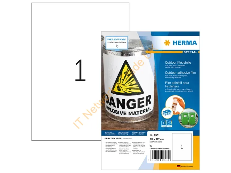 9501 - HERMA 9501 self-adhesive label Rectangle Permanent White 50 pc(s)