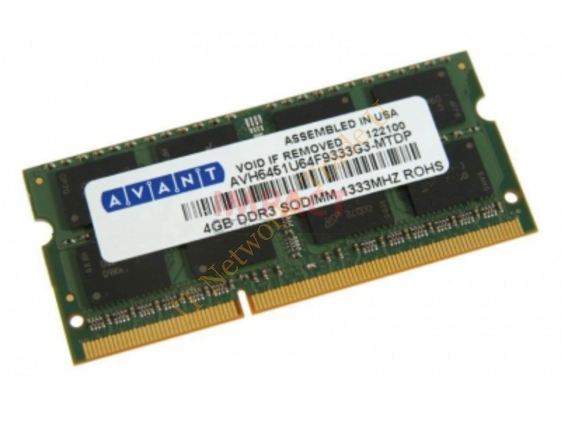 AVH6451U64F9333G3 Avant Technology 4GB DDR3-1333MHz PC3-10600 non-ECC Unbuffered CL9 204-Pin SoDimm 1.35V Low Voltage Dual Rank Memory Module Laptop Memory