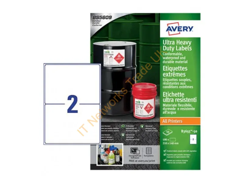 B3655-50 - Avery B3655-50 self-adhesive label Rectangle Permanent White 100 pc(s)