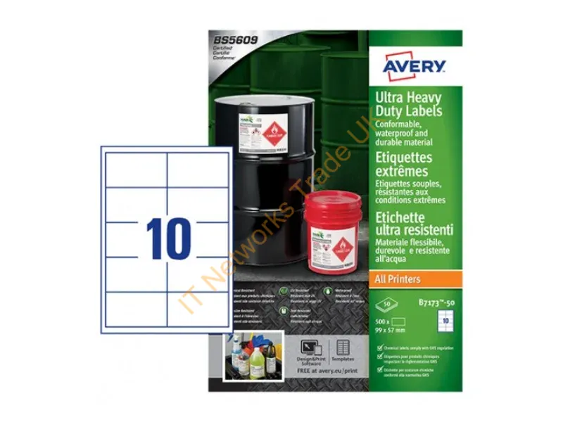 B7173-50 - Avery B7173-50 self-adhesive label Rectangle Permanent White 500 pc(s)