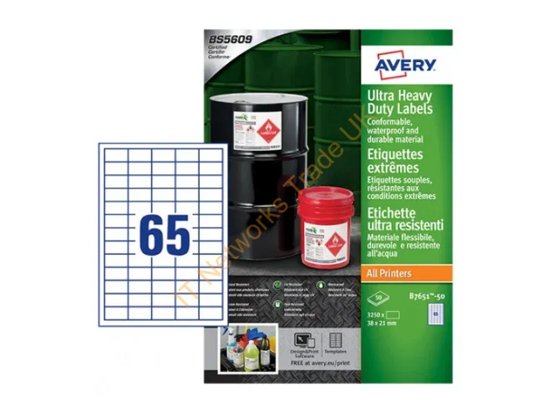 B7651-50 - Avery B7651-50 self-adhesive label Rectangle Permanent White 3250 pc(s)