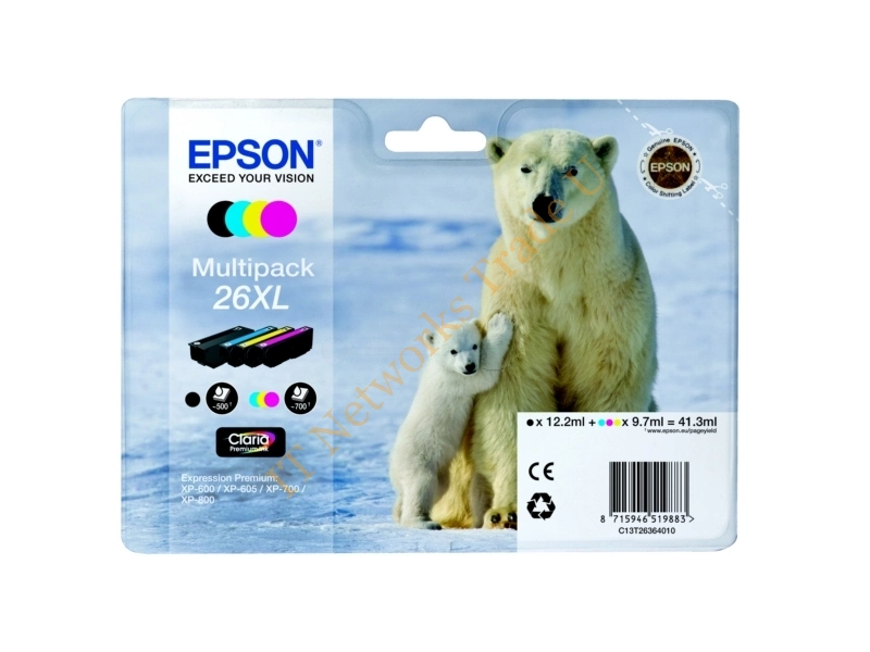 Epson C13T26364020 (26XL) Ink cartridge multi pack, 1x500,3x700, 12ml 3x10ml, Pack qty 4 Printer