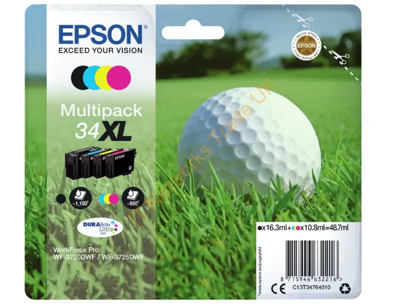 Epson C13T34764010 (34XL) Ink cartridge multi pack, 16,3ml + 3x10,8ml, Pack qty 4 Printer