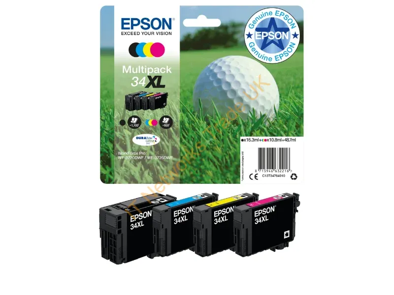 Epson C13T34764020 (34XL) Ink cartridge multi pack, 16,3ml + 3x10,8ml, Pack qty 4 Printer