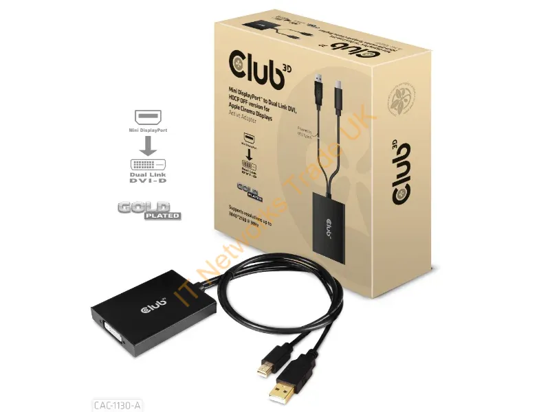 CAC-1130-A - CLUB3D Mini DisplayPort to Dual Link DVI, HDCP OFF version for Apple Cinema Displays Active Adapter