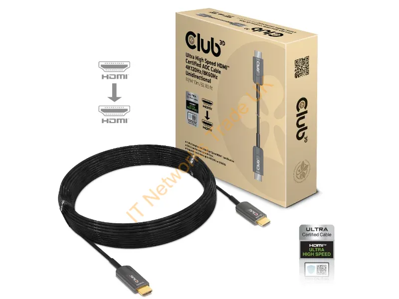 CAC-1376 - CLUB3D Ultra High Speed HDMI� Certified AOC Cable 4K120Hz/8K60Hz Unidirectional M/M 10m/32.80ft
