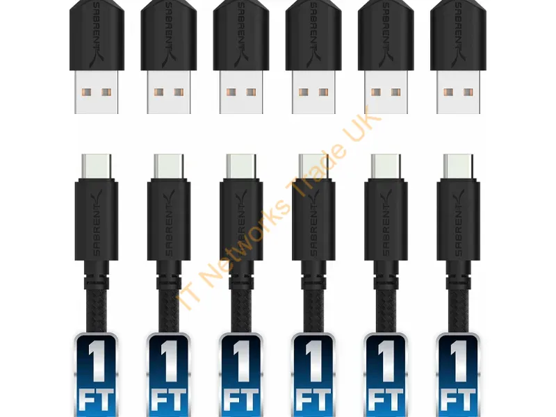 CB-C6X1-PK50 - Sabrent Cb-C6X1-Pk50 Usb Cable Usb 2.0 12" (0.305 M) Usb A Usb C Black
