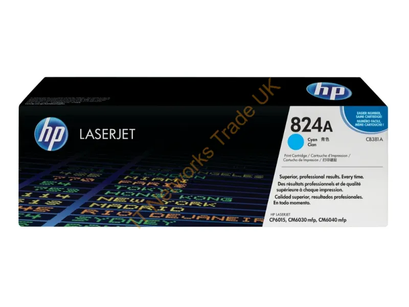 CB381A HP 824A Toner Cartridge (Cyan)  Color LaserJet CP6015/CM6040 Series Printer
