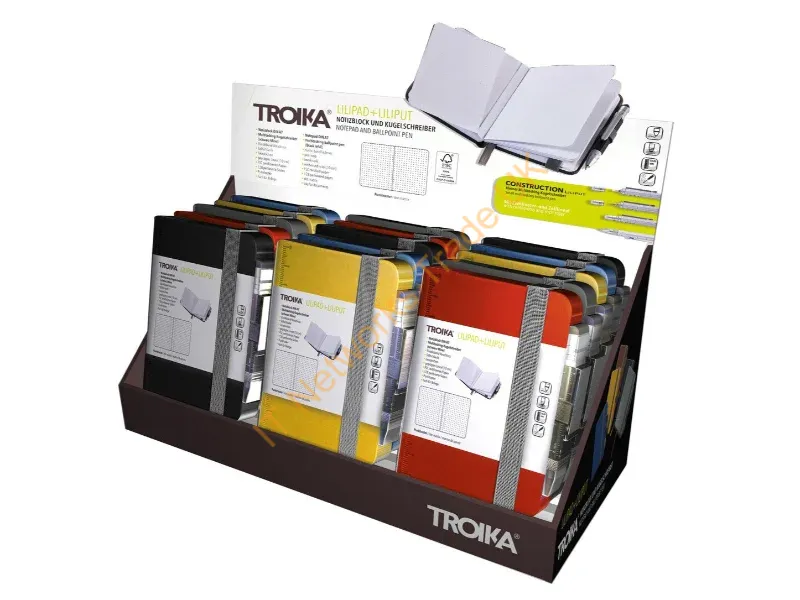 CD127 - TROIKA Counter display incl. 15 x LILIPAD+LILIPUT notepad (NPP25), pre-sorted (each 3 x NPP25/BK, ../DB, ../GY, ../RD, ../YE), for self-service, cardboard, matt, Multicoloured