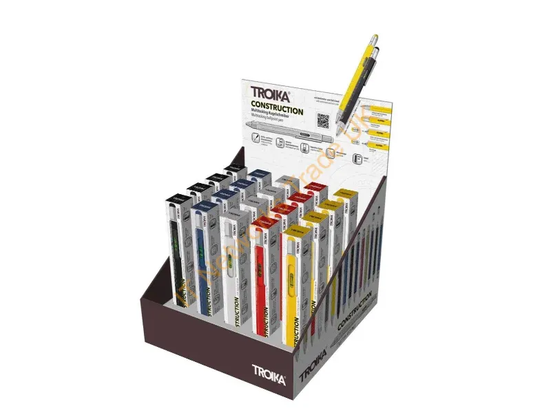 CD135 - TROIKA Counter display incl. 20 x CONSTRUCTION multitasking ballpoint pen (PIP20..), pre-sorted (each 4 x PIP20/YE, PIP20/RD, PIP20/SI, PIP20/BL, PIP20/BK), for self-service, cardboard, matt, Multicoloured