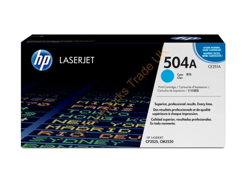 CE251A HP 504A Cyan Toner Cartridge Cyan Laser 7000 Page 1 Each