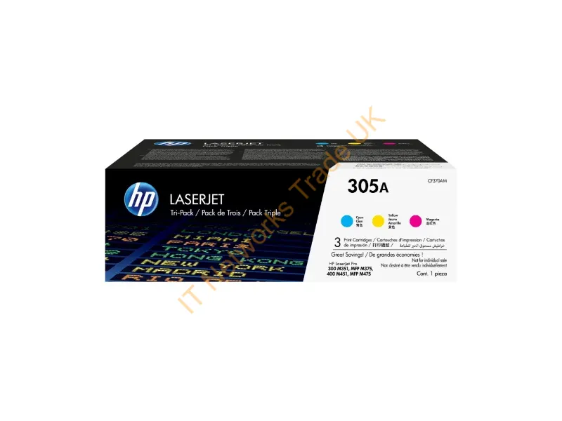 CF370AM - HP CF370AM (305A) Toner MultiPack, 2.6K pages, Pack qty 3 Accessory