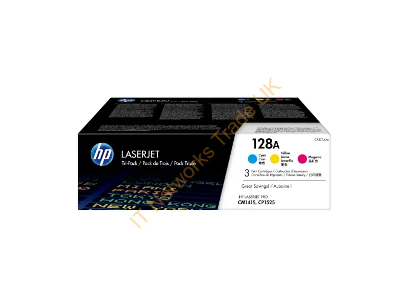 CF371AM HP 128A Tri-Color Cyan Magenta Yellow Toner Cartridges  LaserJet Printers