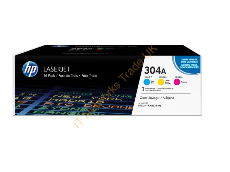 CF372AM - HP CF372AM (304A) Toner MultiPack, 2.8K pages, Pack qty 3 Accessory