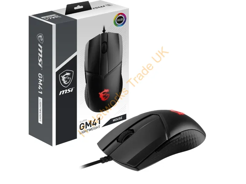 CLUTCHGM41LW - Msi Clutch Gm41 Lightweight Rgb Fps Gaming Mouse 'Upto 16000 Dpi Fast Optical Sensor, 65G Weight, Frixion Free Cable, Symmetrical Design, Omron Switch With 60+ Million Clicks, Dragon Center Supported, Nvidia Reflex Compatible'