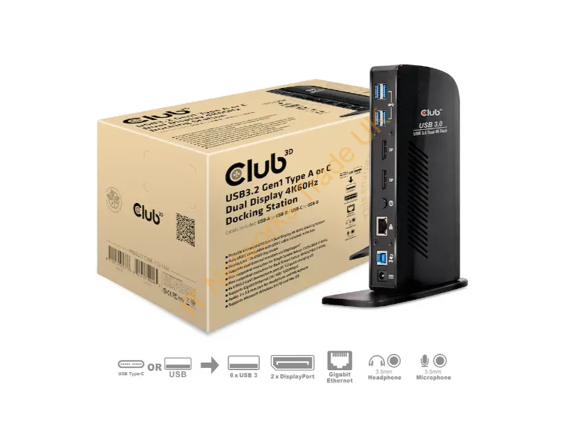 CSV-1460 - Club3D Usb3.2 Gen1 Type A Or C Dual Display 4K60Hz Docking Station