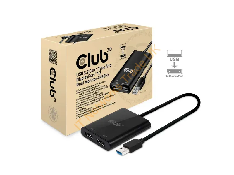 CSV-1477 - Club3D Usb A To Displayport 1.2 Dual Monitor 4K 60Hz