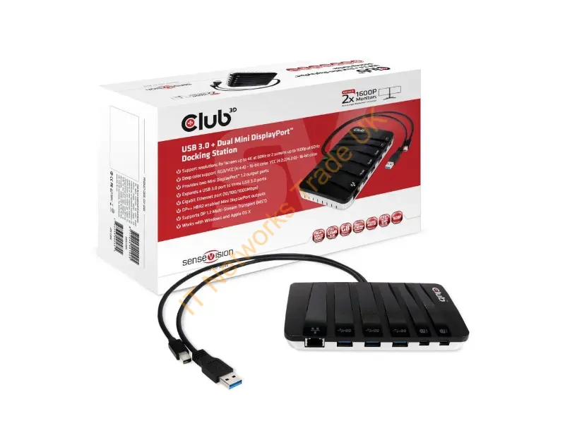 CSV-3203 - Club3D Sensevision Usb 3.0 + Dual Mini Displayport Mst Docking Station