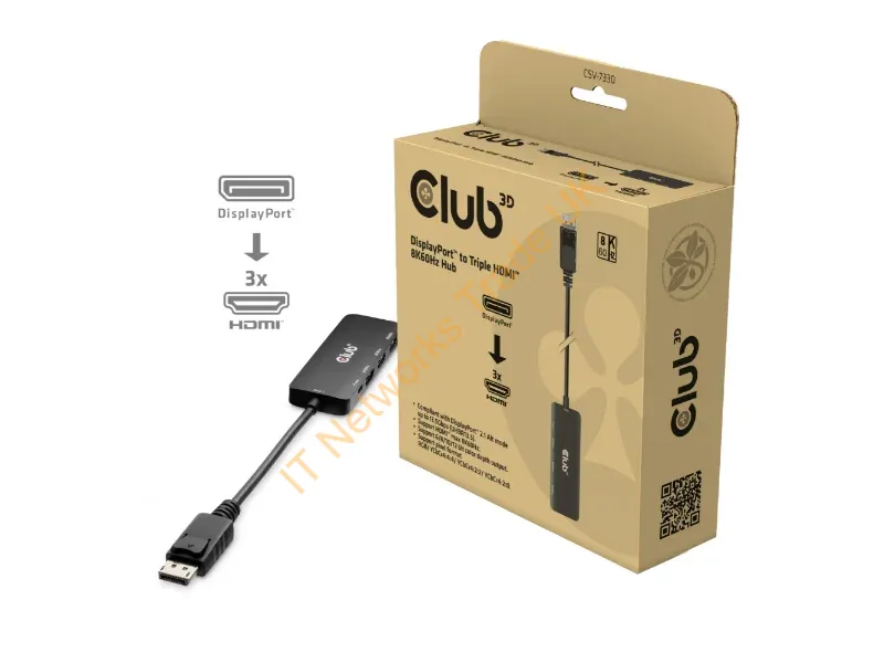 CSV-7330 - CLUB3D DisplayPort™ to Triple HDMI™ 8K60Hz Hub