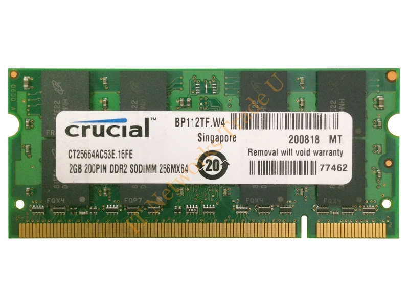 CT25664AC53E.16FE Crucial 2GB DDR2-533MHz PC2-4200 non-ECC Unbuffered CL4 200-Pin SoDimm Memory Module Laptop Memory