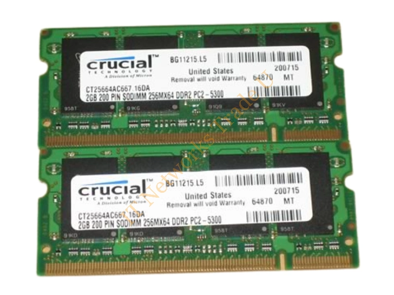 CT25664AC667.16DA Crucial 2GB DDR2-667MHz PC2-5300 non-ECC Unbuffered CL5-5-5-15 200-Pin SoDimm Memory Module Laptop Memory