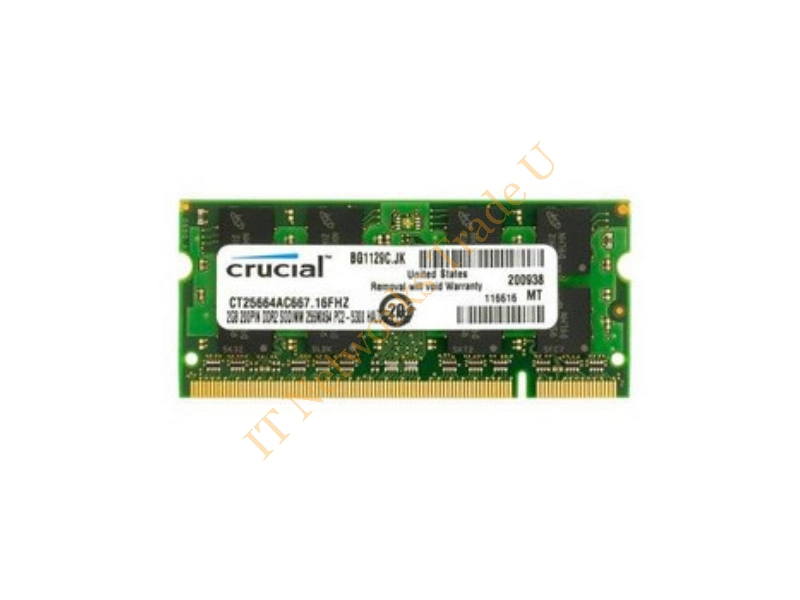 CT25664AC667.I16F Crucial 2GB DDR2-667MHz PC2-5300 non-ECC Unbuffered CL5-5-5-15 200-Pin SoDimm Memory Module Laptop Memory