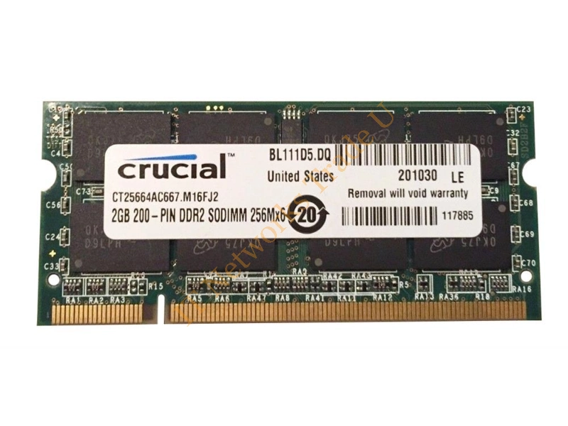 CT25664AC667.M16FJ2 Crucial 2GB DDR2-667MHz PC2-5300 non-ECC Unbuffered CL5-5-5-15 200-Pin SoDimm Memory Module Laptop Memory