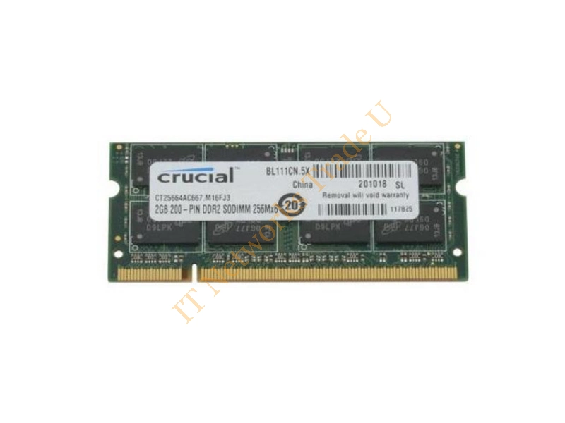 CT25664AC667.M16FJ3 Crucial 2GB DDR2-667MHz PC2-5300 non-ECC Unbuffered CL5-5-5-15 200-Pin SoDimm Memory Module Laptop Memory