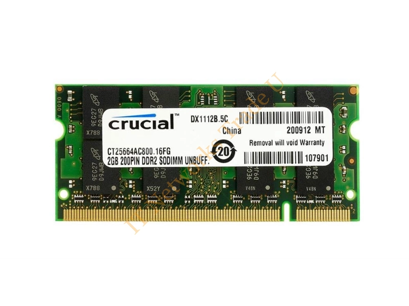 CT25664AC800.16FG Crucial 2GB DDR2-800MHz PC2-6400 non-ECC Unbuffered CL5 200-Pin SoDimm Memory Module Laptop Memory