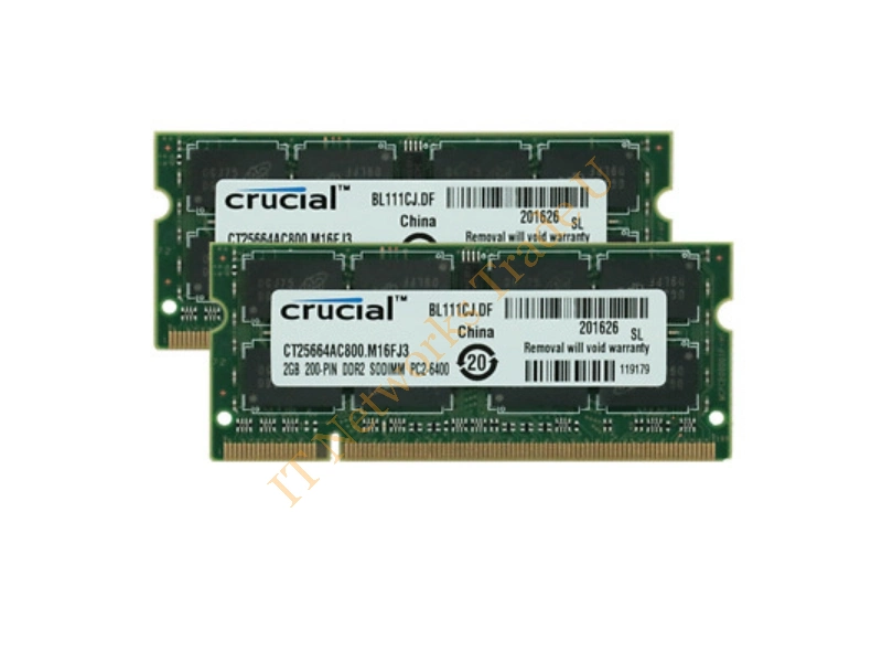 CT25664AC800.M16FJ3 Crucial 2GB DDR2-800MHz PC2-6400 non-ECC Unbuffered CL6 200-Pin SoDimm Dual Rank Memory Module Laptop Memory