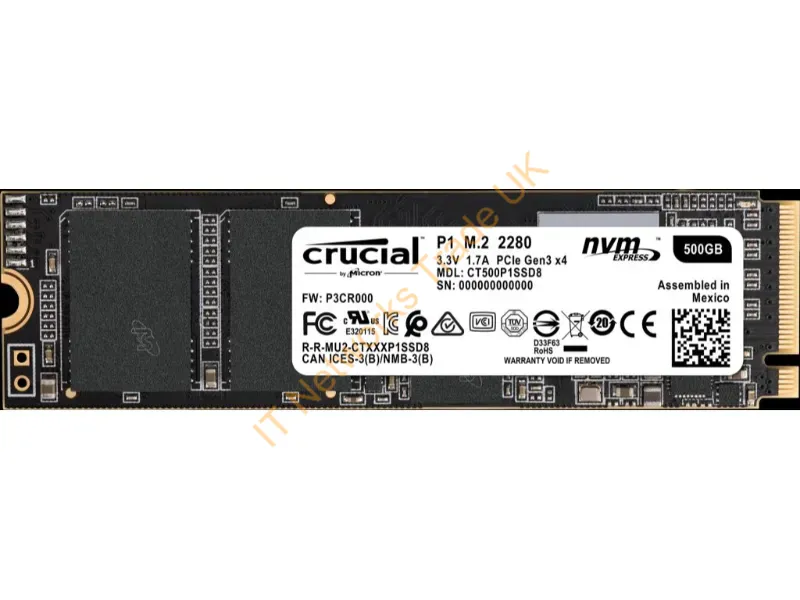 CT500P1SSD8 Crucial P1 500GB M.2 2280 PCI-Express 3.0 Solid State Drive (Micron 3D QLC NAND) SSD Storage