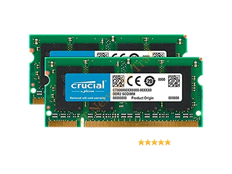 CT777129 Crucial 1GB Kit (2 X 512MB) DDR2-667MHz PC2-5300 non-ECC Unbuffered CL5 200-Pin SoDimm Memory Laptop Memory