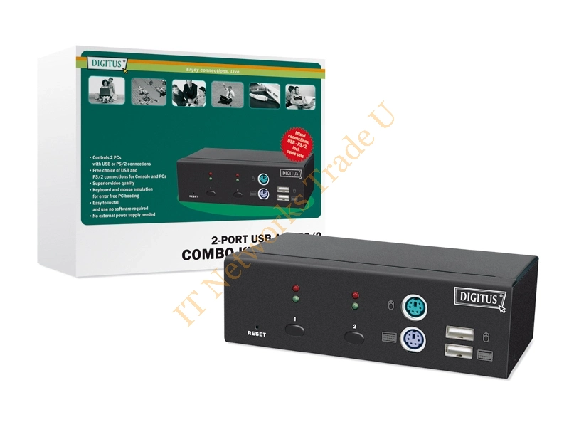 DC-11202-1 - Digitus USB-PS/2 Combo-Network KVM Switch Black Network KVM Switch