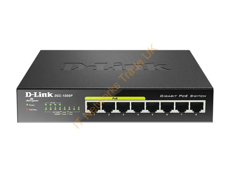 DGS-1008P D-Link 8-Port 10/100/1000 (PoE) Unmanaged Gigabit Ethernet Switch with 4 Ethernet Ports Network Switch