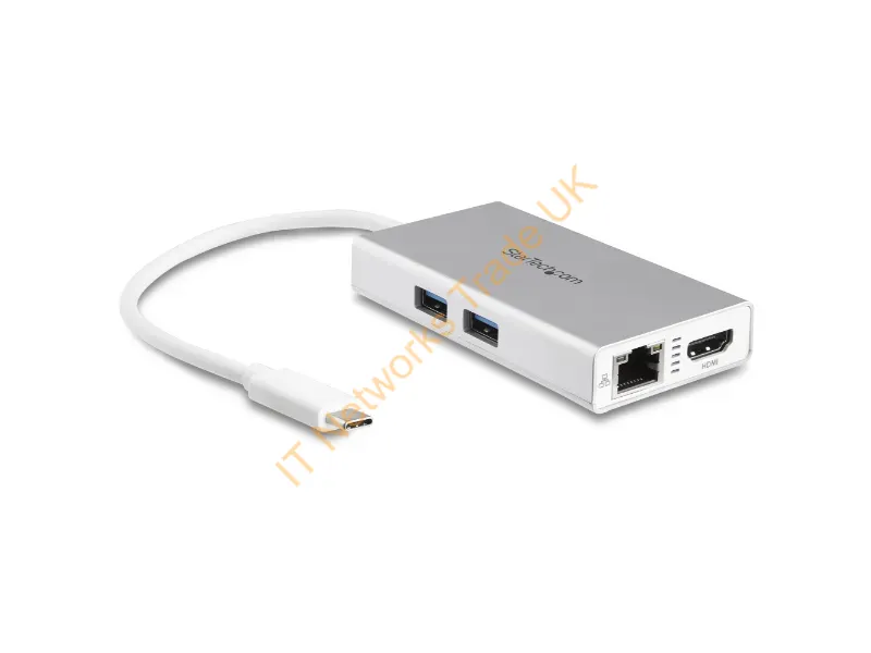 StarTech.com USB-C Multiport Adapter for Laptops Power Delivery 4K HDMI GbE USB 3.0 Silver & White Accessory