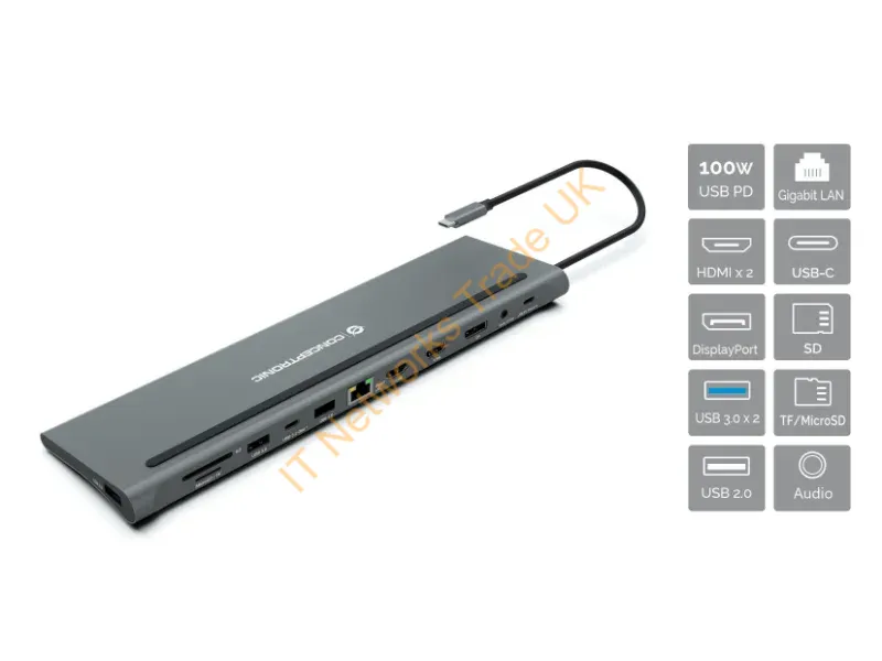 DONN17G - Conceptronic DONN17G laptop dock/port replicator Wired USB 3.2 Gen 1 (3.1 Gen 1) Type-C Grey