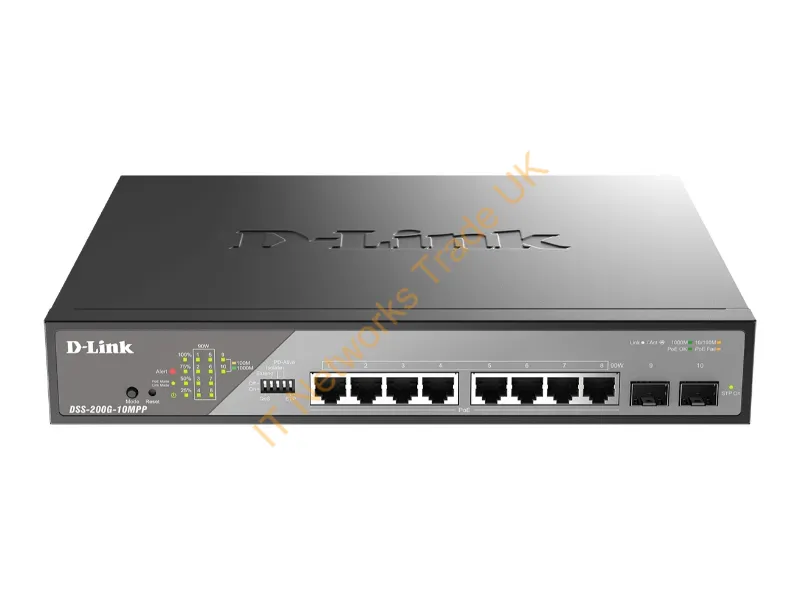 DSS-200G-10MPP - D-Link Dss-200G-10Mpp Network Switch Managed L2 Gigabit Ethernet (10/100/1000) Power Over Ethernet (Poe) 1U Black, Gray