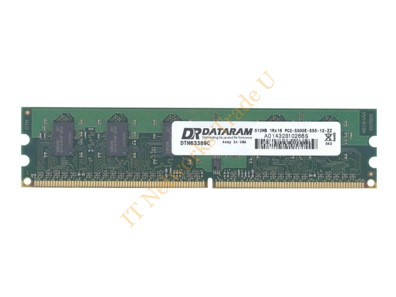 DTM63389C Dataram 512MB DDR2-667MHz PC2-5300 ECC Unbuffered CL5 240-Pin DIMM Single Rank Memory Module Server Memory