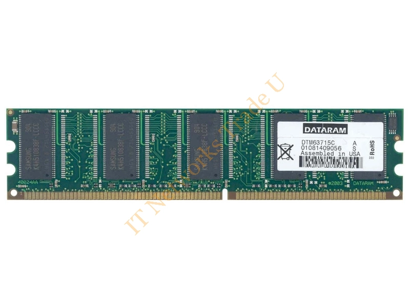 DTM63715C-1 Dataram 512MB DDR-400MHz PC3200 ECC Unbuffered CL3 184-Pin DIMM Single Rank Memory Module Server Memory