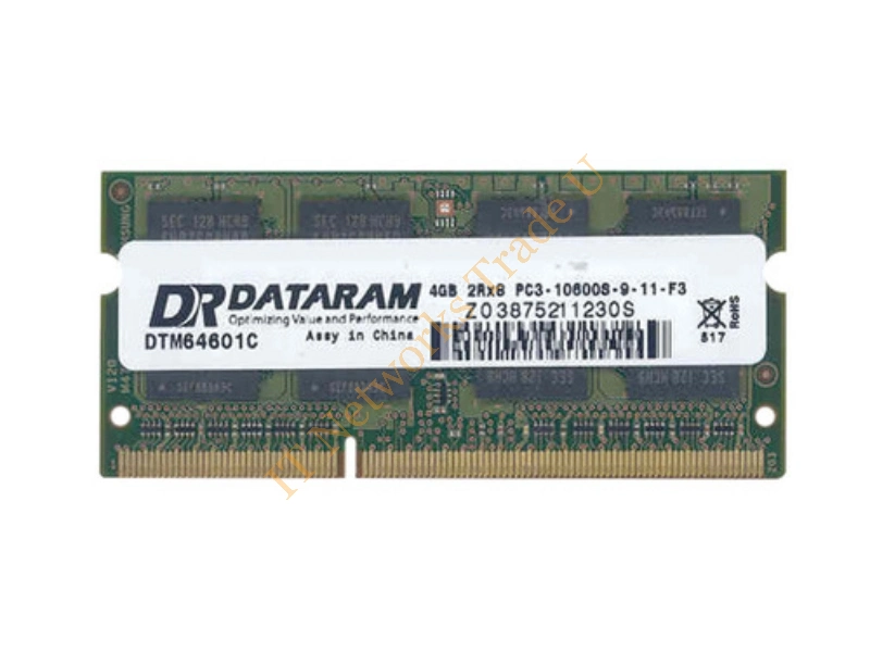 DTM64601C Dataram 4GB DDR3-1333MHz PC3-10600 Non-ECC Unbuffered CL9 204-Pin SoDimm Dual Rank Memory Module Laptop Memory